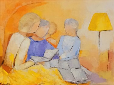 Pittura intitolato ""LA LECTURE"" da Marie-Paule Lingelser, Opera d'arte originale, Olio Montato su Cartone