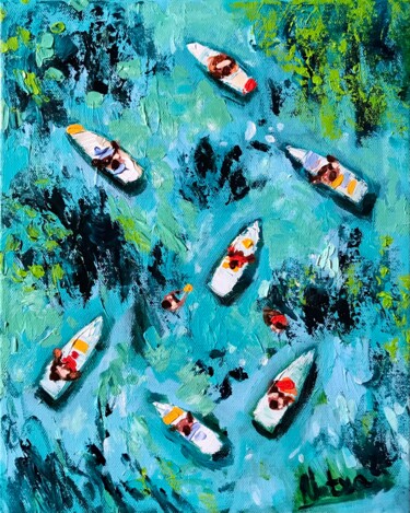 Schilderij getiteld "Smiling Waves" door Natalia Nosek (NATXA), Origineel Kunstwerk, Acryl Gemonteerd op Frame voor houten b…
