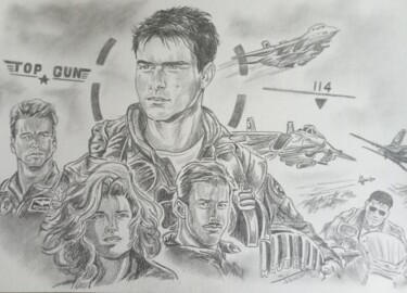 Illustration du film Top Gun réalisé aux crayons Disegno intitolato "Illustration du fil…" da Gilles Staub (LeCrayonAgile), Opera d'arte originale, Matita
