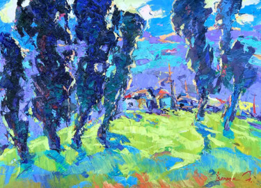 Schilderij getiteld "On the Outskirts of…" door Oleksiy Ivanyuk, Origineel Kunstwerk, Olie Gemonteerd op Frame voor houten b…