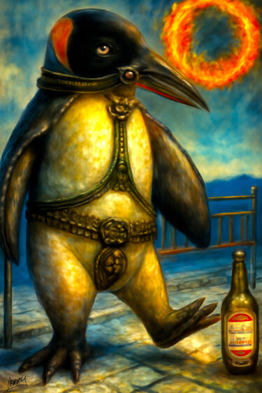 绘画 标题为“Penguin in Bondage” 由Spencer Derry, 原创艺术品, AI生成的图像