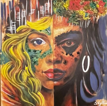 Malerei mit dem Titel "Riflessi di culture" von Skyblonde, Original-Kunstwerk, Acryl Auf Andere starre Platte montiert