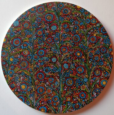 Schilderij getiteld "Bright flowers" door Tetiana Osadchuk, Origineel Kunstwerk, Acryl Gemonteerd op Frame voor houten branc…