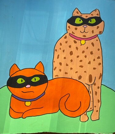 Pittura intitolato "Les chats sont four…" da Mou, Opera d'arte originale, Gouache