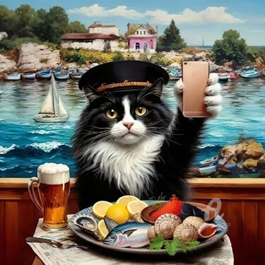 Sea Captain Cat's Seaside Feast "Sea Captain Cat's S…" başlıklı Dijital Sanat Kselma Randvald tarafından, Orijinal sanat, Dijital Resim