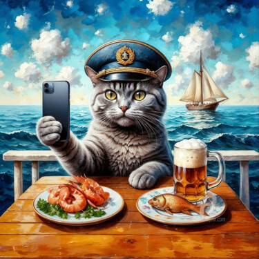 Digitale Kunst getiteld "The Striped Captain…" door Kselma Randvald, Origineel Kunstwerk, AI gegenereerde afbeelding