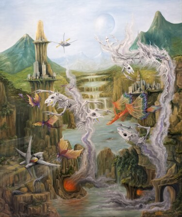 Gregory Pyra Piro 174935, Modern Surrealism Fantasy Art 绘画 标题为“Gregory Pyra Piro 1…” 由Gregory Pyra Piro, 原创艺术品, 油 安装在木质担架架上