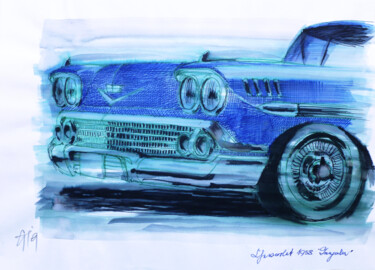 Chevrolet Impala, USA 1958. Σχέδιο με τίτλο "Chevrolet Impala, U…" από Götz Wiedenroth, Αυθεντικά έργα τέχνης, Μαρκαδόρος