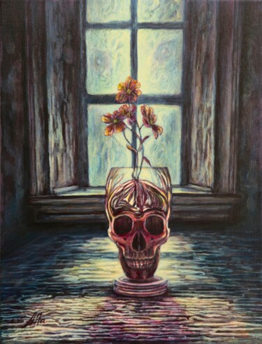 Flower from the Skull and the Invisible Watcher Картина под названием "Flower from the Sku…" - Alla Ostrovsky, Подлинное произведение искусства, Акрил
