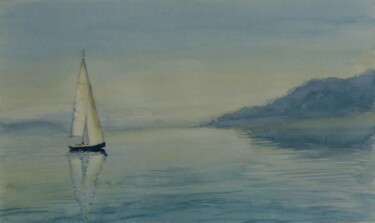 Картина под названием "Lake Boat" - Devon, Подлинное произведение искусства, Акварель