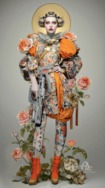 数字艺术 标题为“Guns N' Flowers in…” 由Artcypia, 原创艺术品, AI生成的图像