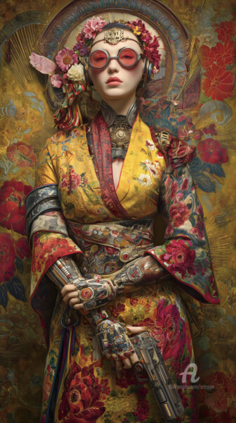 数字艺术 标题为“Guns N' Flowers in…” 由Artcypia, 原创艺术品, AI生成的图像