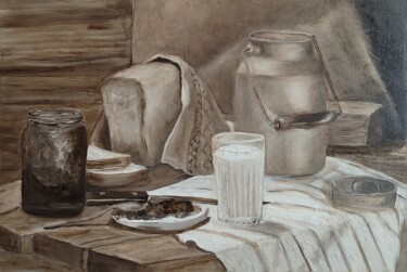 绘画 标题为“Freshly milked milk” 由Helen Spoon, 原创艺术品, 油 安装在木板上