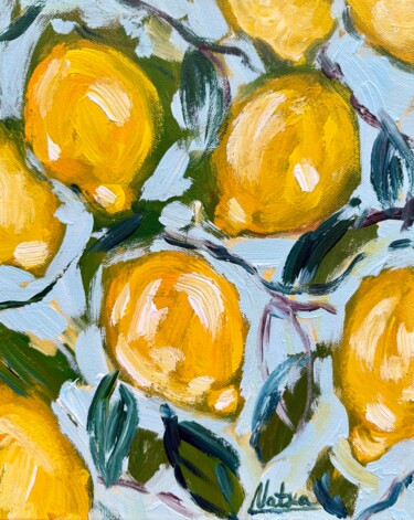 Schilderij getiteld "Lemons of Sicily" door Natalia Nosek (NATXA), Origineel Kunstwerk, Acryl Gemonteerd op Frame voor houte…