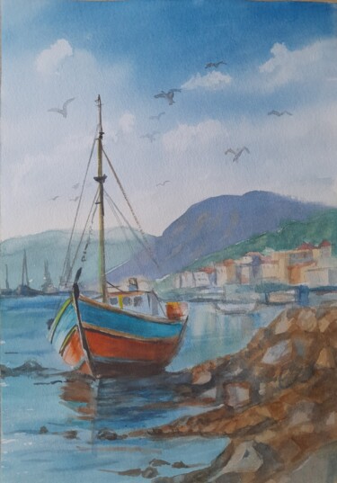 Harbour stillness Картина под названием "Harbour stillness" - Liudmyla Lelechenko, Подлинное произведение искусства, Акварель