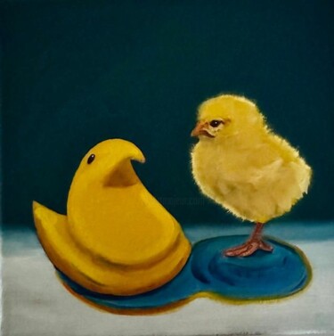 Pintura intitulada "Who_s the Chick_" por Elise Acosta, Obras de arte originais, Óleo Montado em Armação em madeira