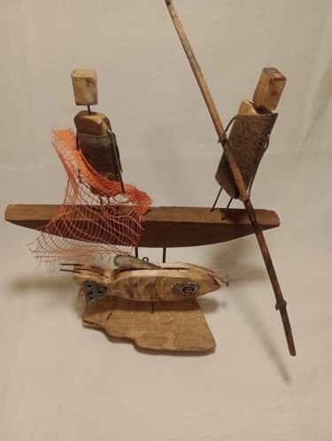 Scultura intitolato ""El Viaje del Río d…" da Cristian Bustos, Opera d'arte originale, Legno