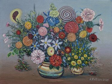 Painting titled "Whimsical flowers i…" by Oleksandr Koltsov, Original Artwork, Oil Mounted on Wood Stretcher frame