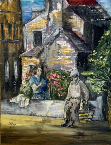 Painting titled "Discussion normande" by Annette Hue, Original Artwork, Oil