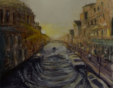 Venice Evening Malarstwo zatytułowany „Venice Evening” autorstwa Devon, Oryginalna praca, Akwarela