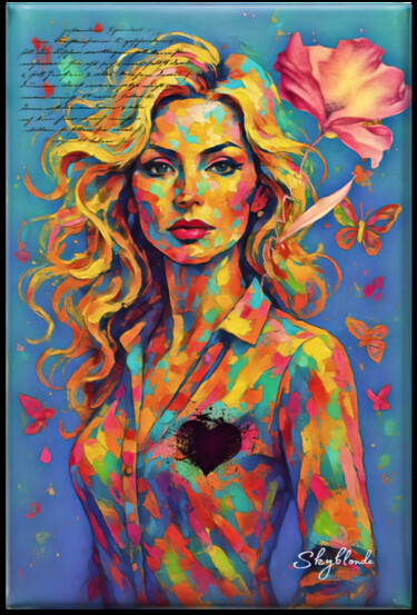 Schilderij getiteld "Cuore a colori" door Skyblonde, Origineel Kunstwerk, Acryl Gemonteerd op Frame voor houten brancard