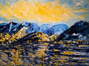 绘画 标题为“BLUE LANDSCAPE WITH…” 由Bertrand Gossart, 原创艺术品, 油 安装在木质担架架上