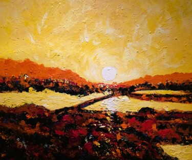 绘画 标题为“SUNSET - LOPBURI” 由Bertrand Gossart, 原创艺术品, 油 安装在木质担架架上