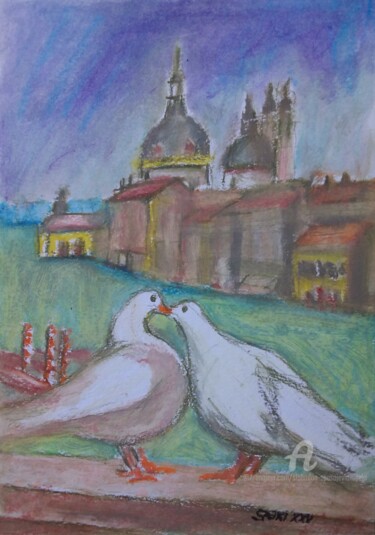 Painting titled "Sur le balcon" by Slobodan Spasojevic (Spaki), Original Artwork, Pastel