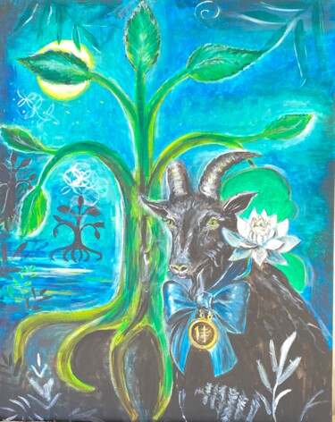 Goat near the tree of life Aureg "Goat near the tree…" başlıklı Tablo Ekaterina Cheremnova tarafından, Orijinal sanat, Akrilik Ahşap Sedye çerçevesi üzerine…