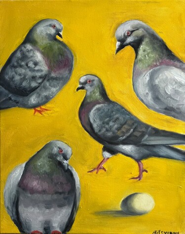 绘画 标题为“Pigeons” 由Tany Milevskay, 原创艺术品, 油 安装在木质担架架上