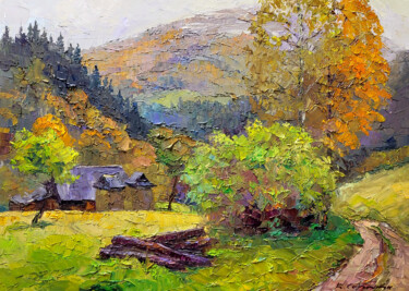 Картина под названием "Carpathian Landscape" - Boris Serdyuk, Подлинное произведение искусства, Масло Установлен на Деревянн…