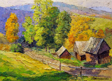 Картина под названием "Autumn in the Mount…" - Boris Serdyuk, Подлинное произведение искусства, Масло Установлен на Деревянн…