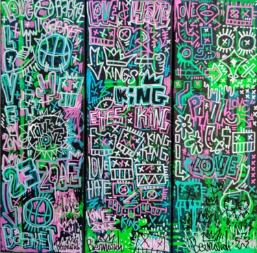 Malerei mit dem Titel "King & Zone" von Alexis Bernardi, Original-Kunstwerk, Acryl Auf Keilrahmen aus Holz montiert