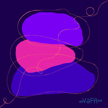 Zen Minimalism. Blue and Pink Stones. Japandi - Print Цифровое искусство под названием "Zen Minimalism. Blu…" - Vafa Majidli, Подлинное произведение искусства, Цифровая живопись