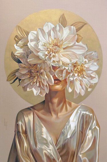 Painting titled "Geneviève" by Vasyl Luchkiv, Original Artwork, Oil Mounted on Wood Stretcher frame