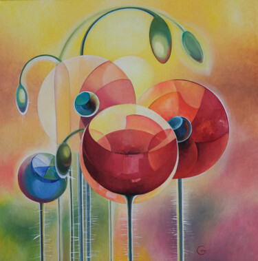 Schilderij getiteld "Poppies" door Tetiana Gryshchenko, Origineel Kunstwerk, Olie Gemonteerd op Frame voor houten brancard