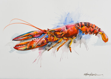 Schilderij getiteld "Spiny lobster2" door Kang Zhou, Origineel Kunstwerk, Aquarel