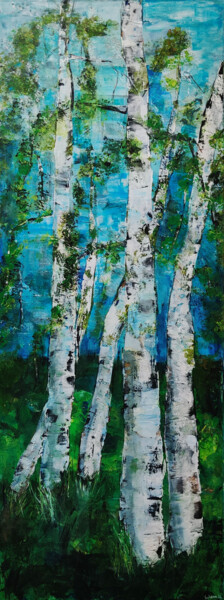 Painting titled "Die Mystik der Birk…" by Marlis Schedler (schemaart), Original Artwork, Acrylic Mounted on Wood Stretcher f…