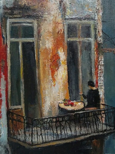 Pintura intitulada "Woman on balkony" por Sasha Brisac, Obras de arte originais, Acrílico