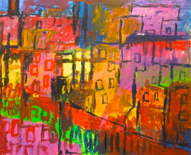Composition 7174 Картина под названием "Composition 7174" - Engelina Zandstra, Подлинное произведение искусства, Акрил Установлен на Деревянн…