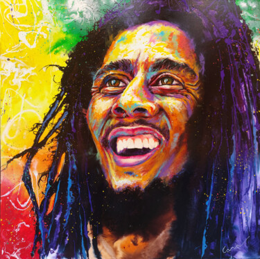 Ζωγραφική με τίτλο "Bob Marley éclat" από Jean-Michel Canal, Αυθεντικά έργα τέχνης, Ακρυλικό Τοποθετήθηκε στο Ξύλινο φορείο…