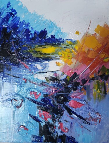 Schilderij getiteld "Les marais" door S!C, Origineel Kunstwerk, Olie Gemonteerd op Frame voor houten brancard