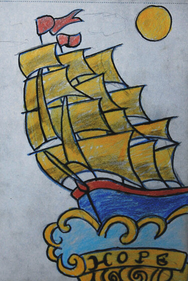 Tekening getiteld "Bateaux" door José Espiguinha, Origineel Kunstwerk, Potlood