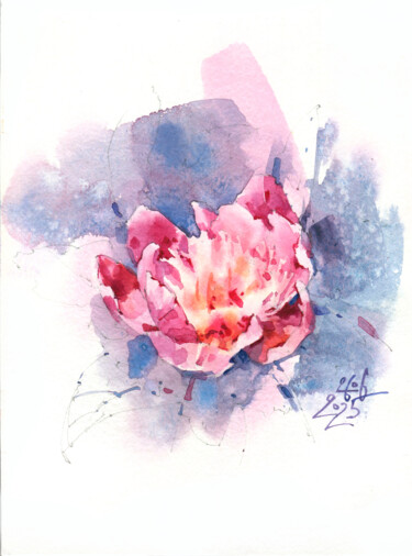 Schilderij getiteld "The Peony's Heart" door Ksenia Selianko, Origineel Kunstwerk, Aquarel