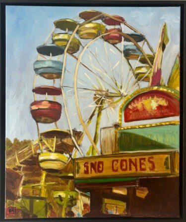 Pittura intitolato "Coney Island" da Anne Vervoort, Opera d'arte originale, Olio Montato su Telaio per barella in legno