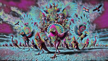 Die Prozession der gefiederten Frequenzen. Digital Arts titled "Die Prozession der…" by Friedrich Ursprung, Original Artwork, AI generated image
