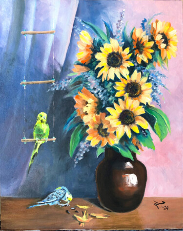 Schilderij getiteld "Sonnenblumen" door Alexander Giesbrecht, Origineel Kunstwerk, Olie Gemonteerd op artwork_cat.