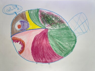Tekening getiteld "Glu!(Fish)" door Hunter Adams John, Origineel Kunstwerk, Potlood