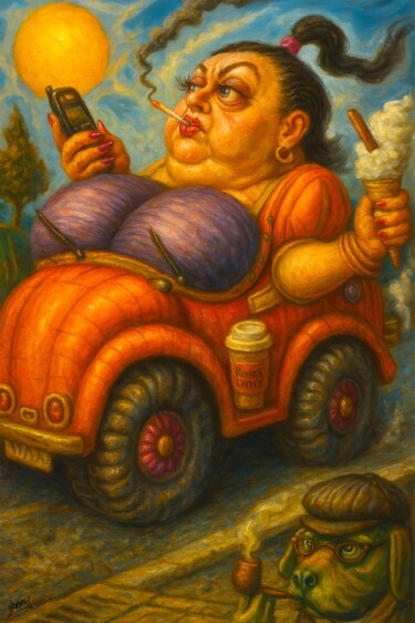 Painting titled "Cara The Consumer" by Spencer Derry, Original Artwork, AI generated image