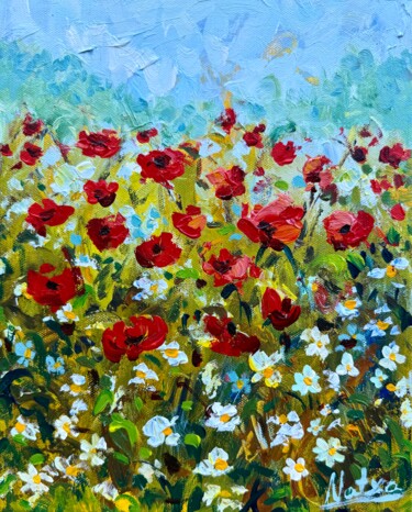 Schilderij getiteld "Happy Little Poppies" door Natalia Nosek (NATXA), Origineel Kunstwerk, Acryl Gemonteerd op Frame voor h…